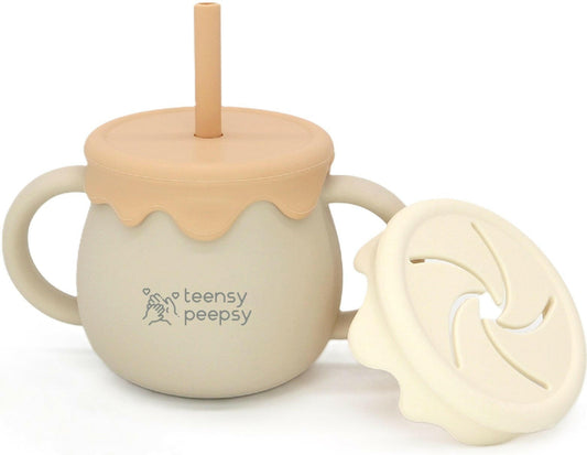 Honey Pot 3-in-1 Silicone Training Cup (Sandy Beige) - teensy peepsy