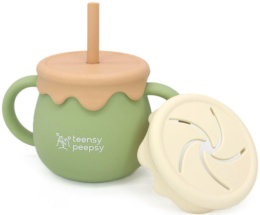 Honey Pot 3-in-1 Silicone Training Cup (Forest Green) - teensy peepsy