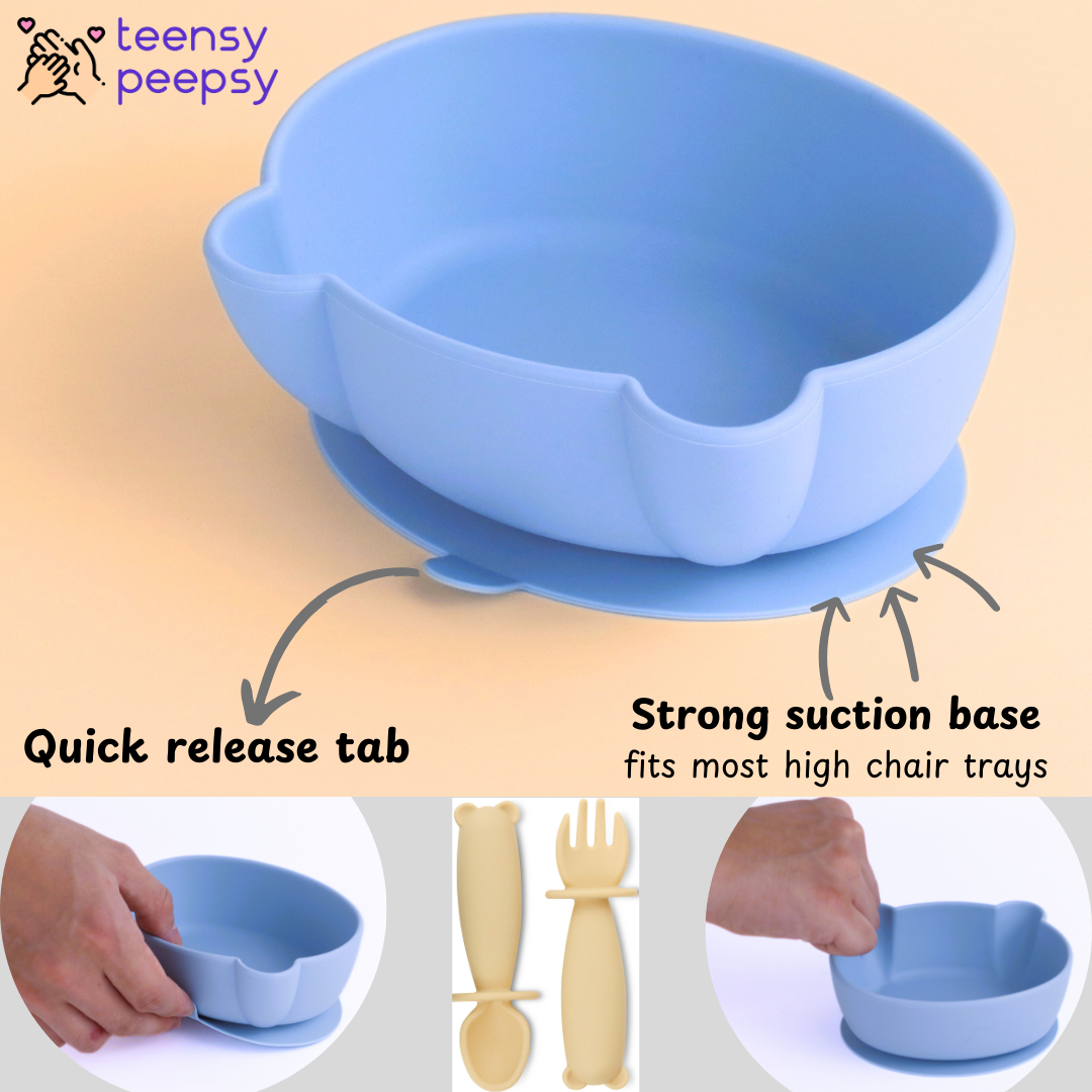 Bear Silicone Baby Bowl Feeding Set (Summer Sky)