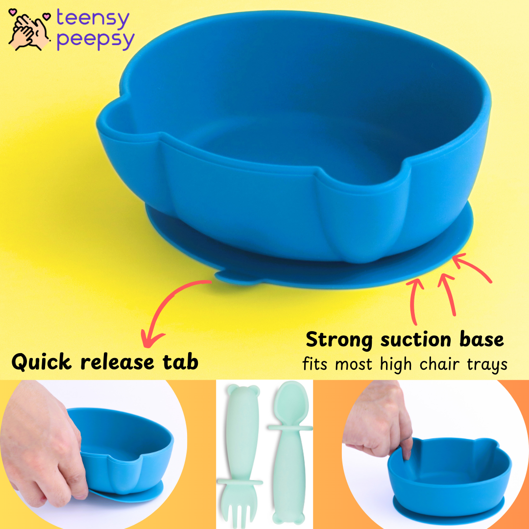 Bear Silicone Baby Bowl Feeding Set (Aquamarine)