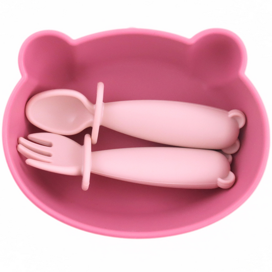 Bear Silicone Baby Bowl Feeding Set (Hibiscus)