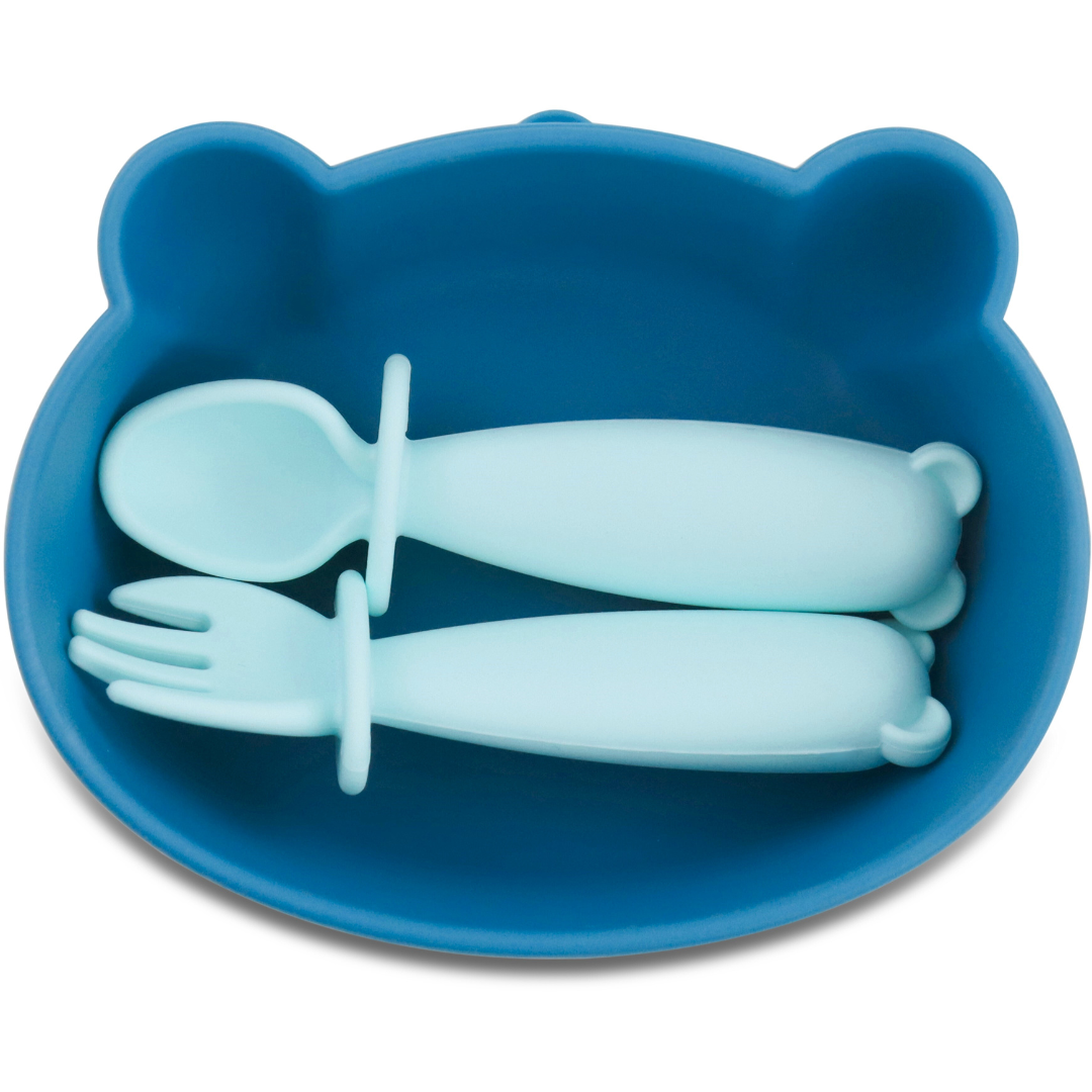 Bear Silicone Baby Bowl Feeding Set (Aquamarine)