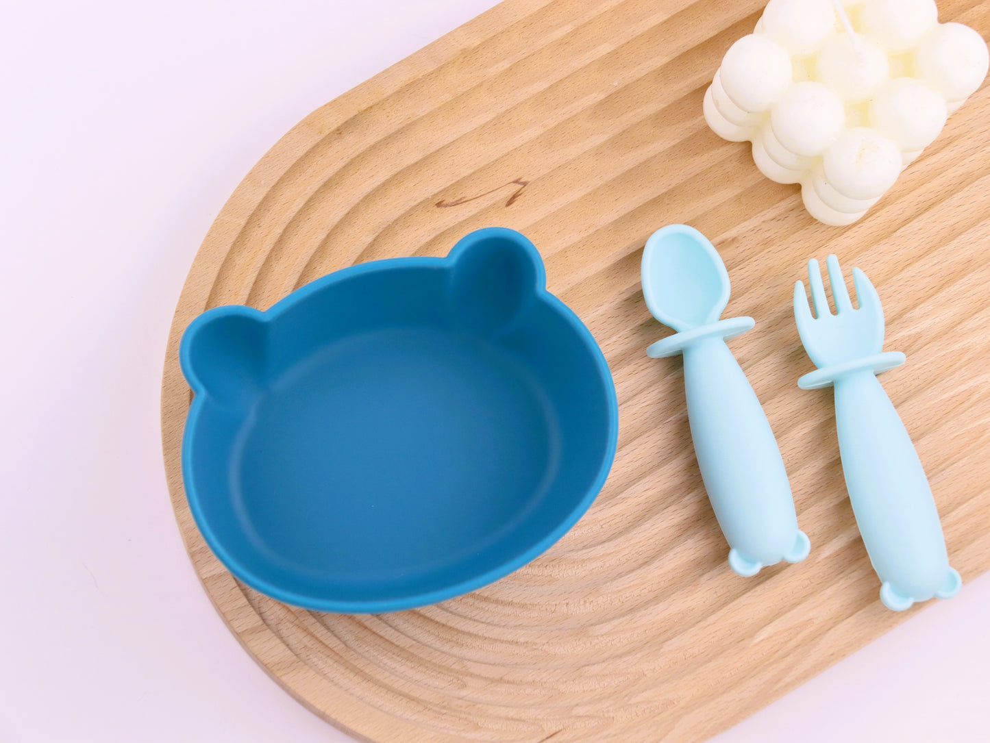 Bear Silicone Baby Bowl Feeding Set (Aquamarine)